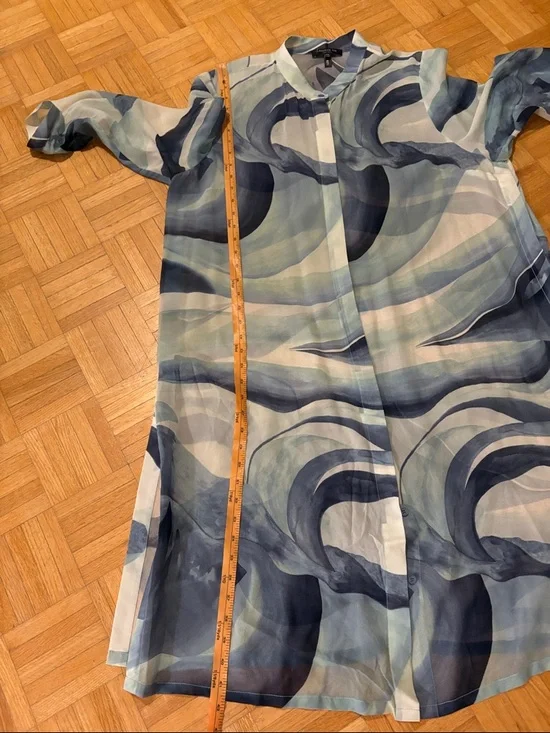 Light Blue Wave-Print Shirt Dress - Women - Picture 7 of 15